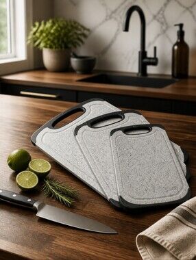 41 & Main Gray Speckled Cutting Board Set with Black Handles - 3 Piece